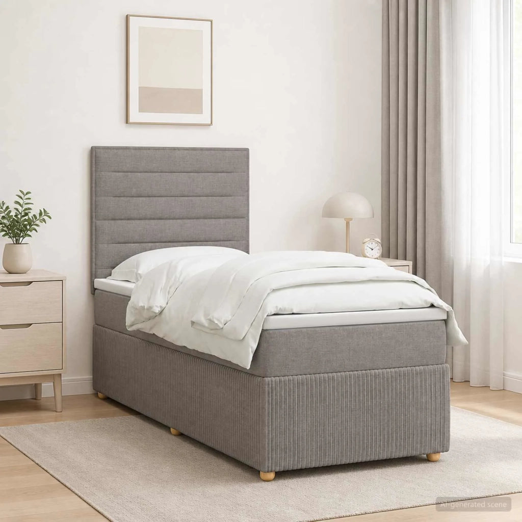 Letto Box Spring LED con Materasso Tortora 90 x 190 cm Tessuto 3455745