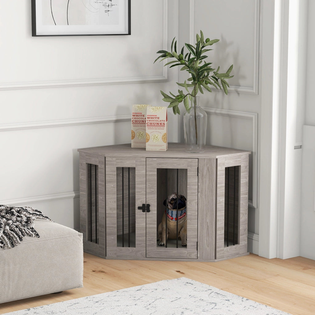 Cuccia per Cani Angolare con Cuscino ¨C Xylo ¨C Legno Marrone 104x55x63 cm