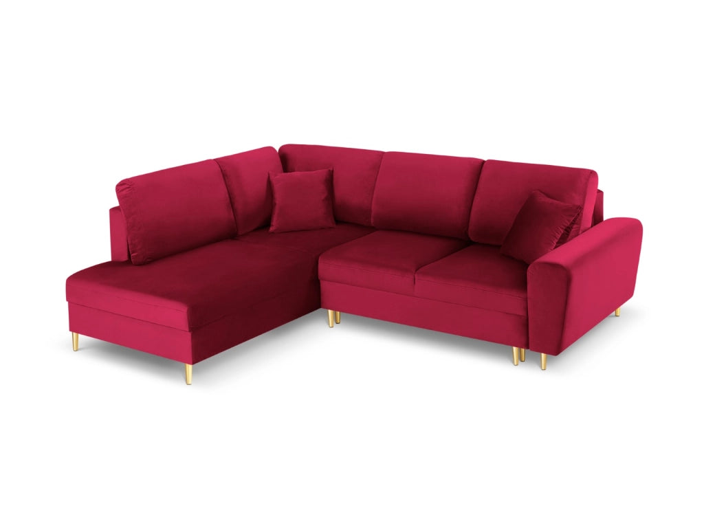 Cosmopolitan Design - Divano convertibile angolare sinistro con contenitore "Kyoto" 5 posti in velluto rosso 