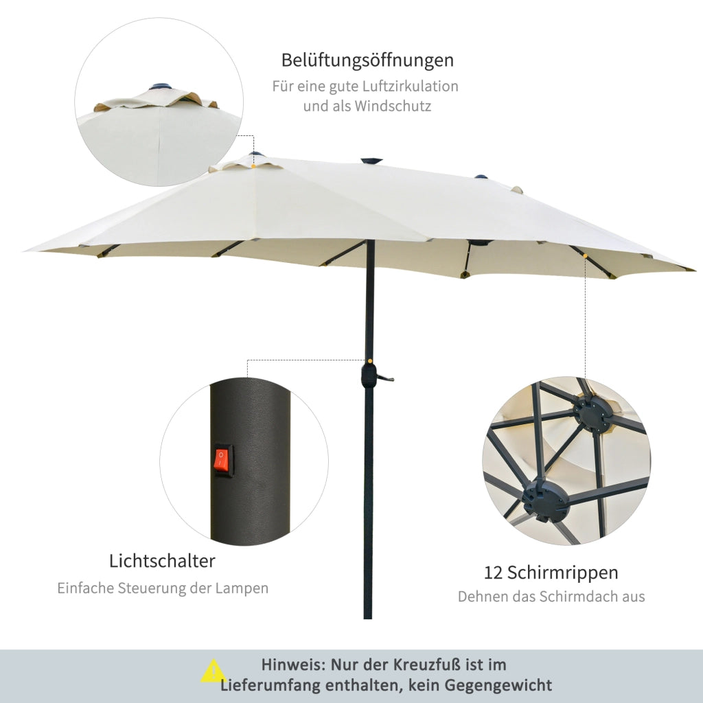 Doppio parasole con illuminazione LED 440 x 256 cm con manovella perfetto per giardino e patio colore bianco crema