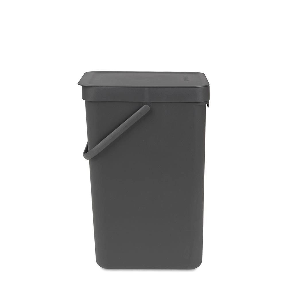 Brabantia 109966 Sort and Go Pattumiera 16 L Plastica Riciclata con Maniglia e Coperchio Stay Open Rimovibile Facile da Pulire Colore Grigio