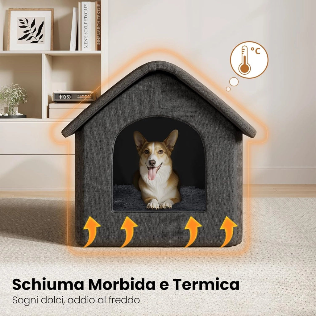 Cuccia per Gatti Cani,Casetta per Animali Domestici con Cuscino,Cuccia per Cani da Esterno Resistente all'inverno, Impermeabile e Resistente alle Intemperie per Animali Randagi 60x55x60cm
