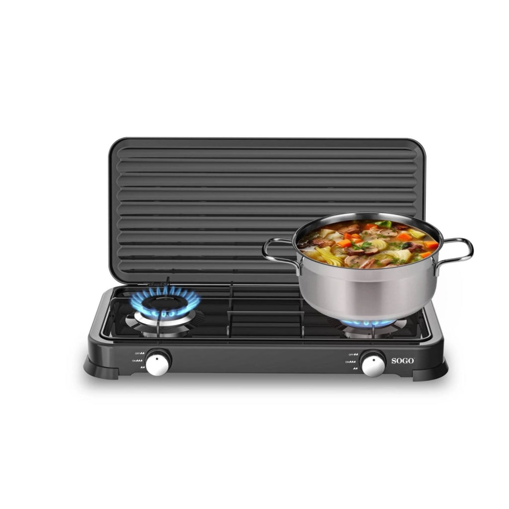 Fornello a gas doppio bruciatore portatile, 2 fuochi 103mm regolabili, potenza 4,4kW per campeggio e outdoor - SOGO
