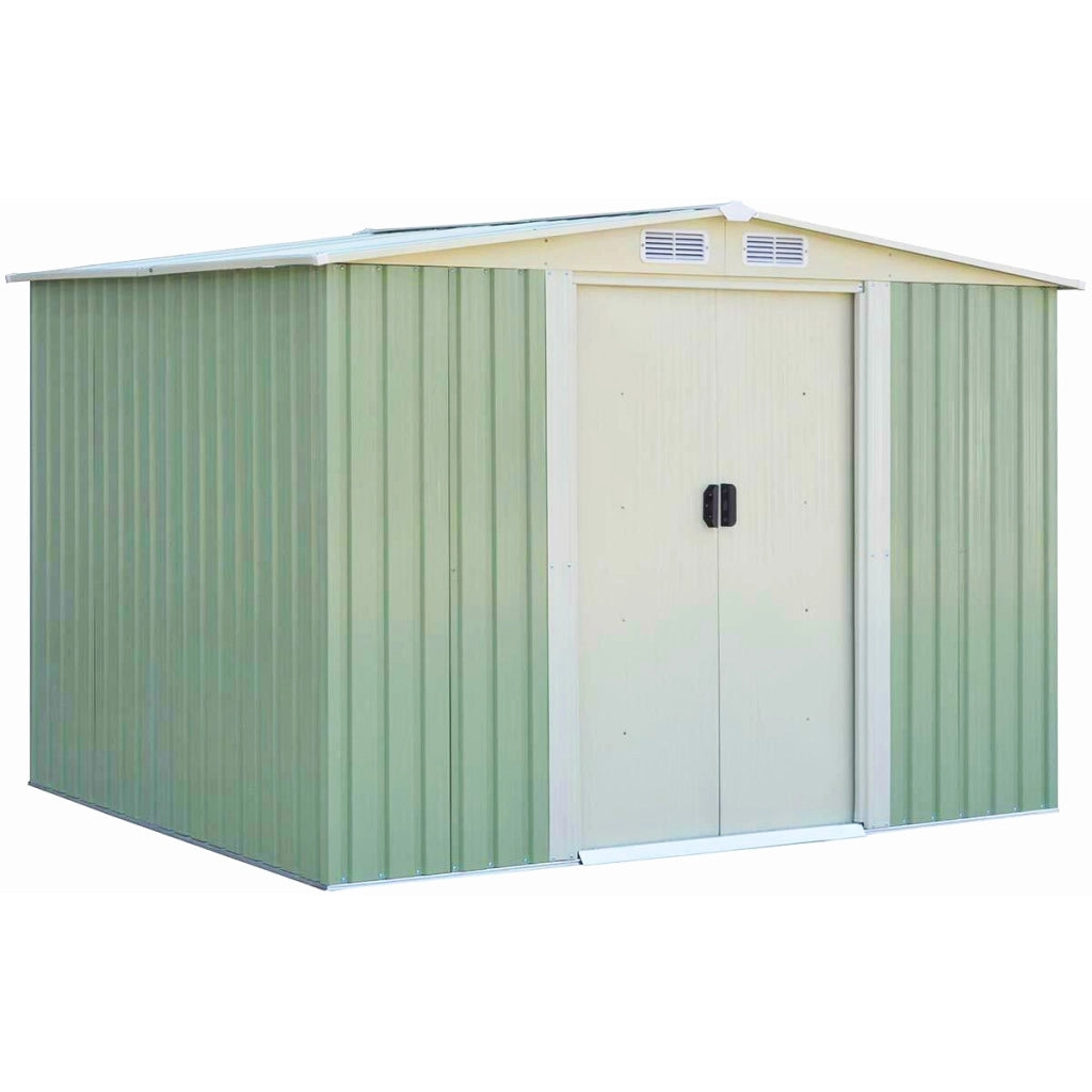 Casetta da giardino con porta scorrevole, Casetta degli attrezzi 205 x 257 x 175,5, Verde-Casette da giardino