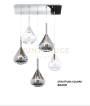 SOSPENSIONE BIANCO 5 LUCI RETTANGOLARE VETRI 2X TR + 3X FU 1177BI-S5 R-TF