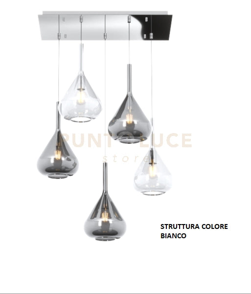 SOSPENSIONE BIANCO 5 LUCI RETTANGOLARE VETRI 2X TR + 3X FU 1177BI-S5 R-TF