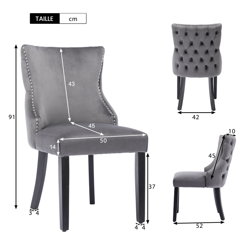 Chaise da sala da pranzo in velluto con capitonné e struttura in legno massiccio grigio