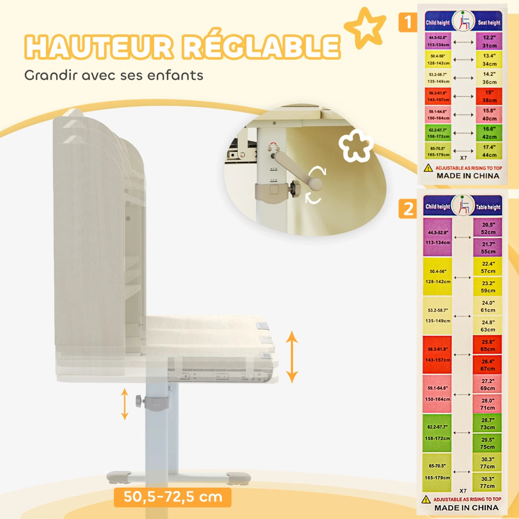 Scrivania per bambini regolabile in altezza con piano inclinabile ¨C zephmum ¨C 80x51x108.5-130.5 cm naturale