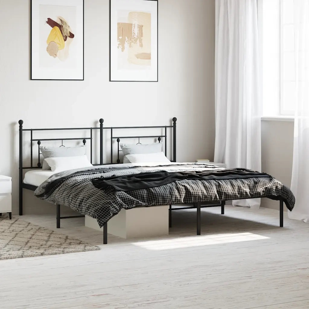 Letto matrimoniale | Letto per adulti | Giroletto con Testiera in Metallo Nero 183x213 cm