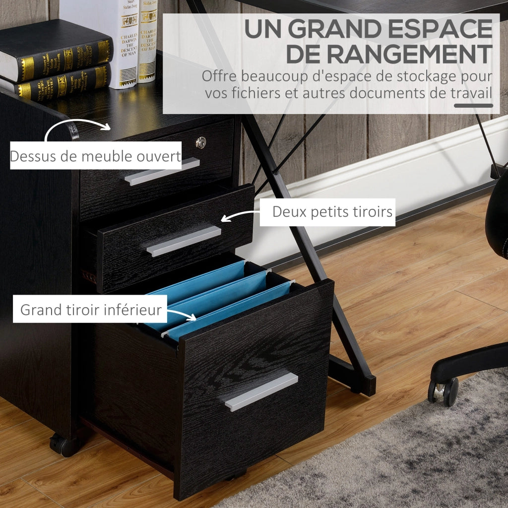 Cassettiera Ufficio su Ruote ¨C Xylo ¨C 3 Cassetti Legno Nero con Serratura