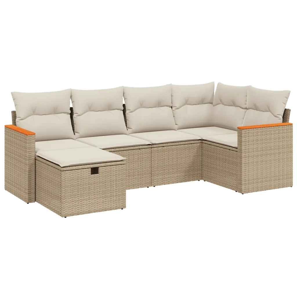 Set Divano da Giardino 6 pz con Cuscini Beige in Polyrattan