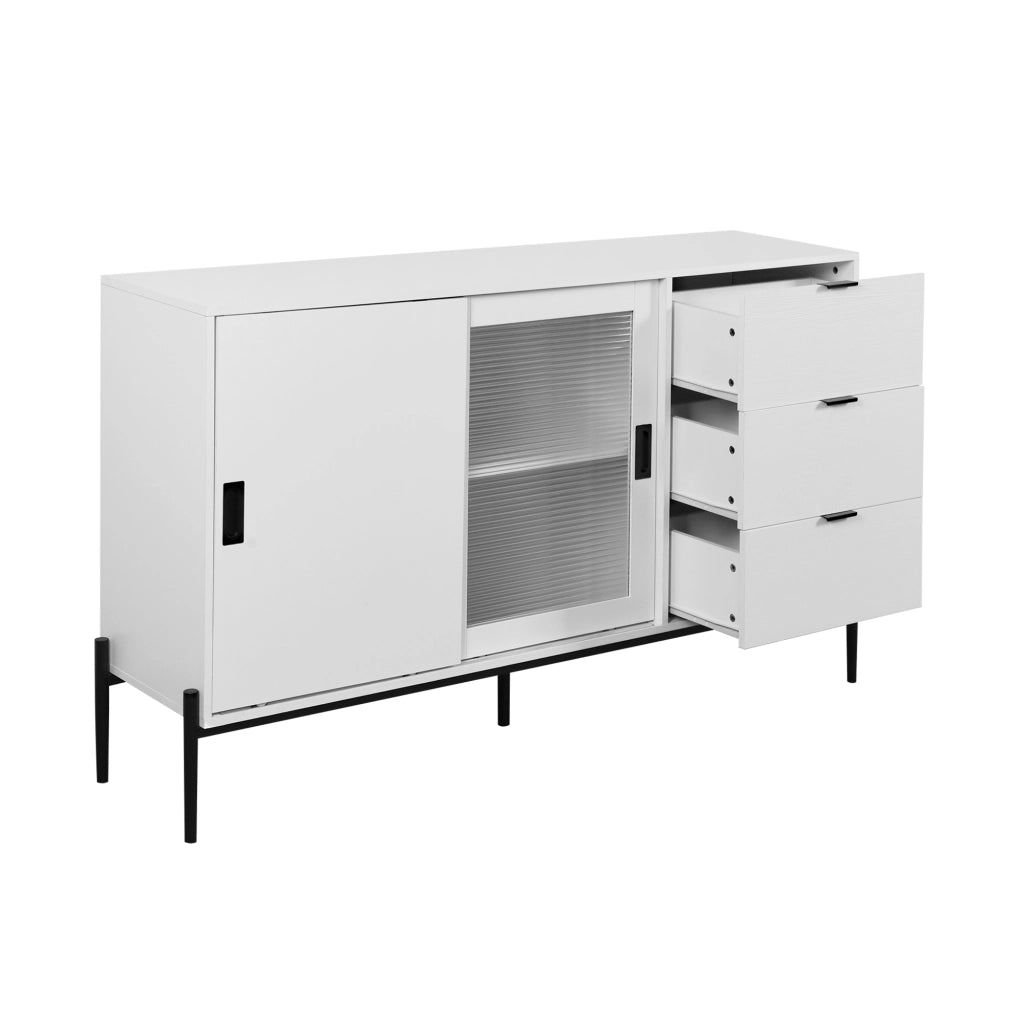 Credenza con 2 Ante in Vetro Cannel?? e 3 Cassetti; Stile Classico; in Pannello Truciolare; Bianco