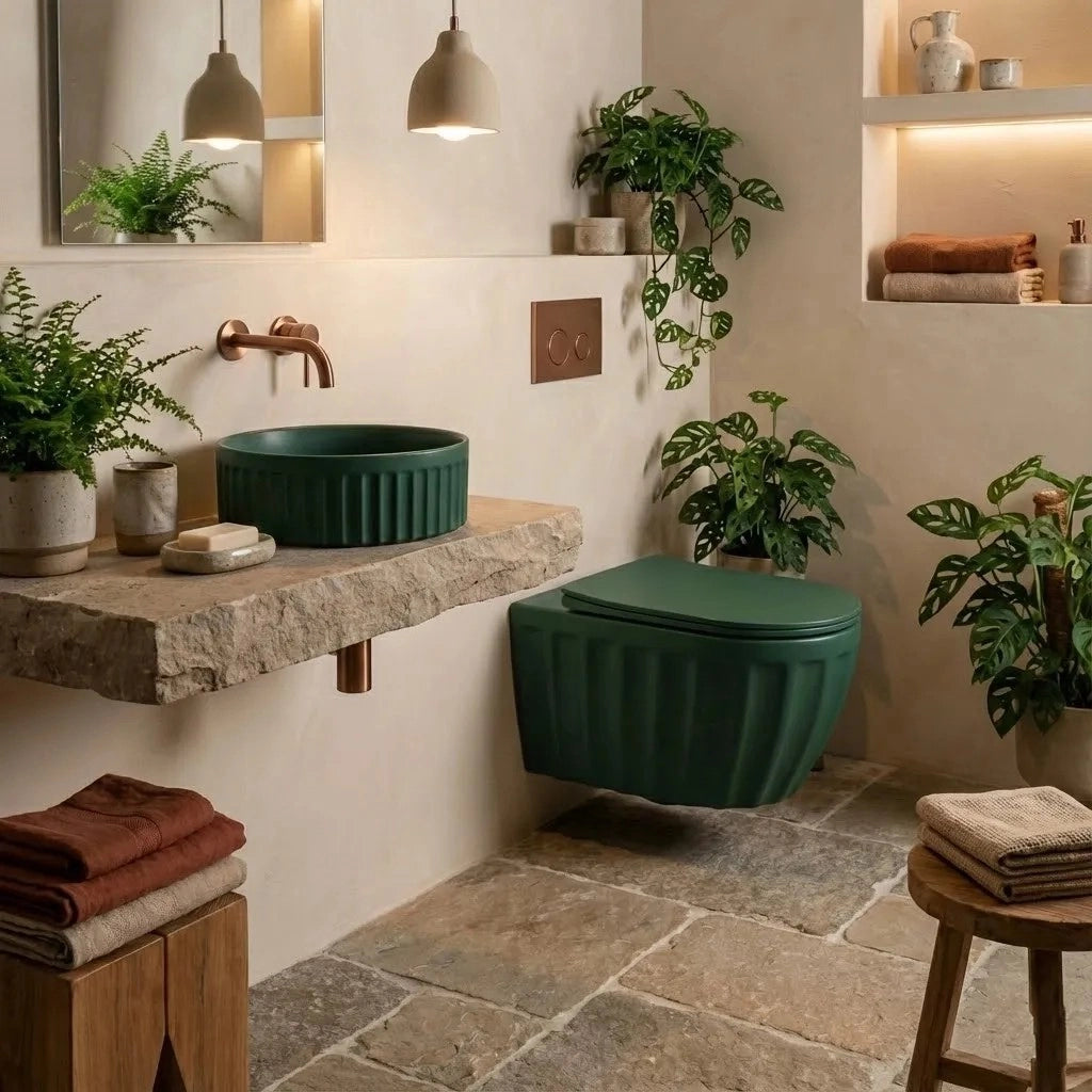 Set: Wc Sospeso + Lavabo Da Appoggio Rea Duo Matcha Matt