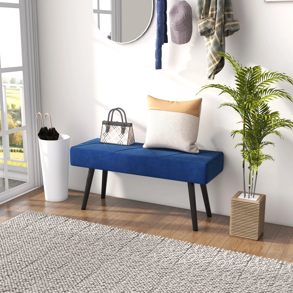 Pouf Piede Letto Multifunzionale ¨C Minimal ¨C Acciaio Tessuto Imbottito Blu Scuro 100x36x45 cm