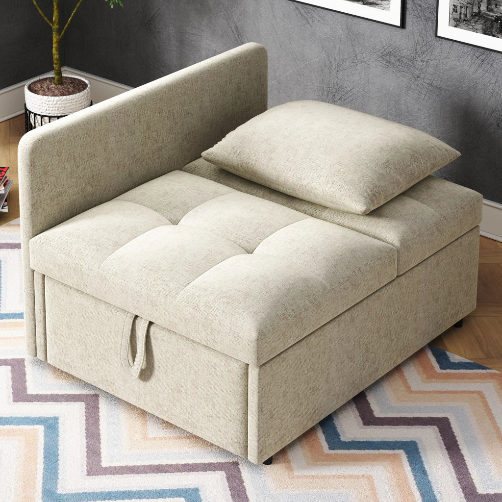 OKWISH Divano Letto Convertibile 3 in 1, Schienale Regolabile in 5 Posizioni con Cuscino, Imbottito Beige