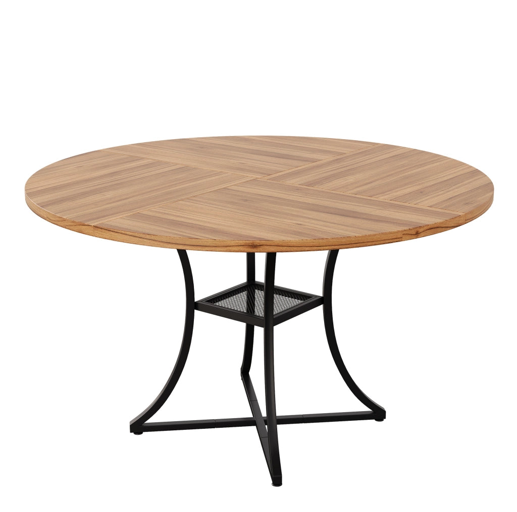 Tavolo da pranzo rotondo 100 x 100 x 75 cm con ripiano in MDF e metallo; noce e nero