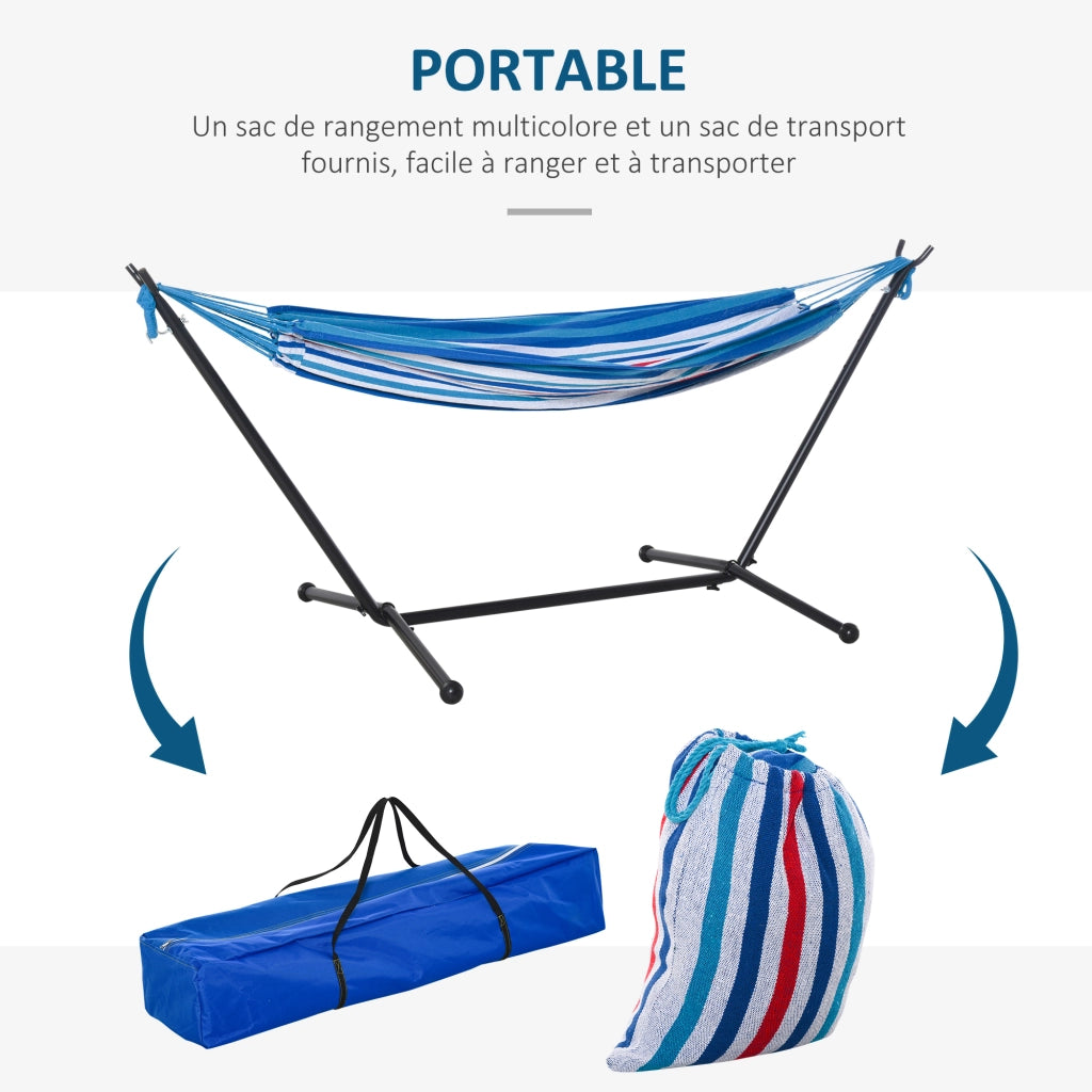 Amaca da giardino con supporto in metallo ¨C zephmum ¨C 1 posto, max 120 kg, blu e bianco