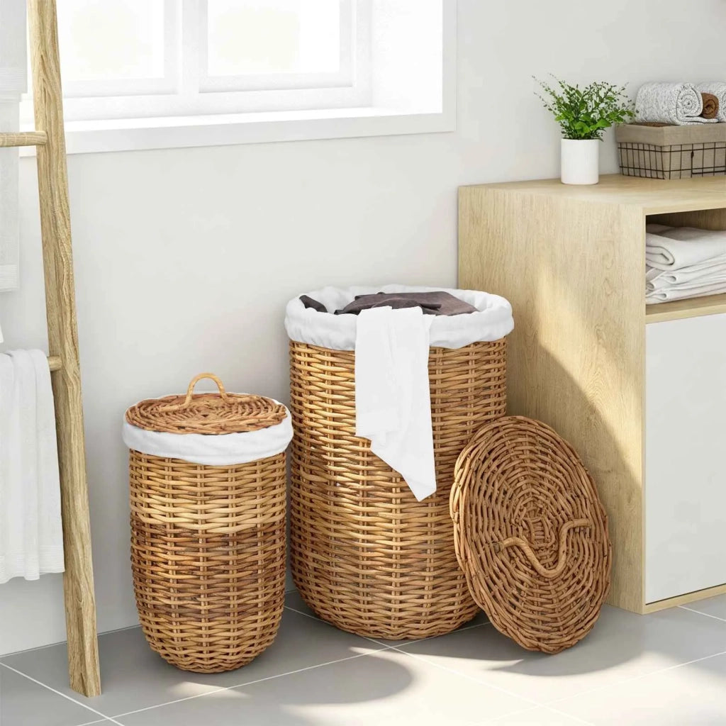 Cesto per Lavanderia 2 pz Marrone Rattan Kubu CFW9645021