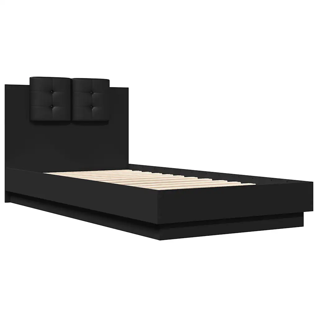 Giroletto con Testiera-Struttura Letto con testiera Nero 75x190 cm in Legno Multistrato 439617