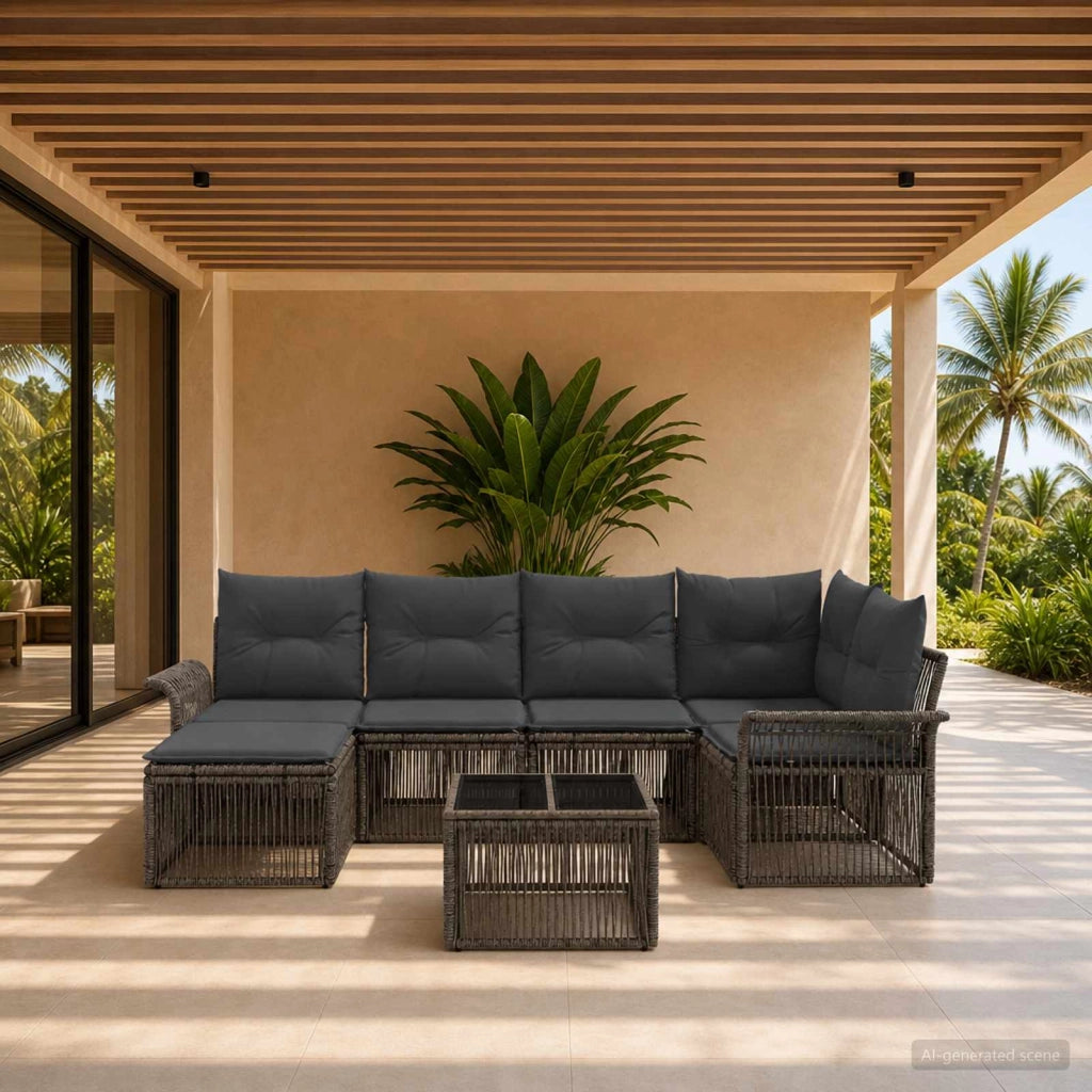 Set Divano da Giardino 7 pz Grigio polyrattan 3434900