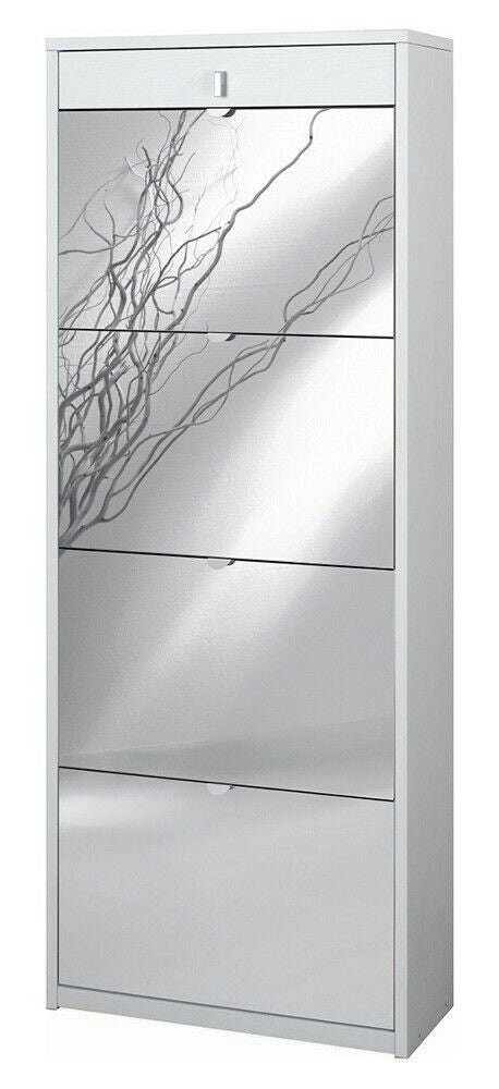 Scarpiera con specchio naturale 4 ante a ribalta e 1 Cassetto H164 L63 P29 Cm colore Bianco Fiammato Sk568spk Sarmog