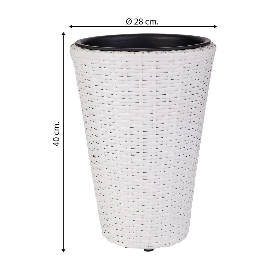 Vaso da fiori in polyrattan bianco d28x40h