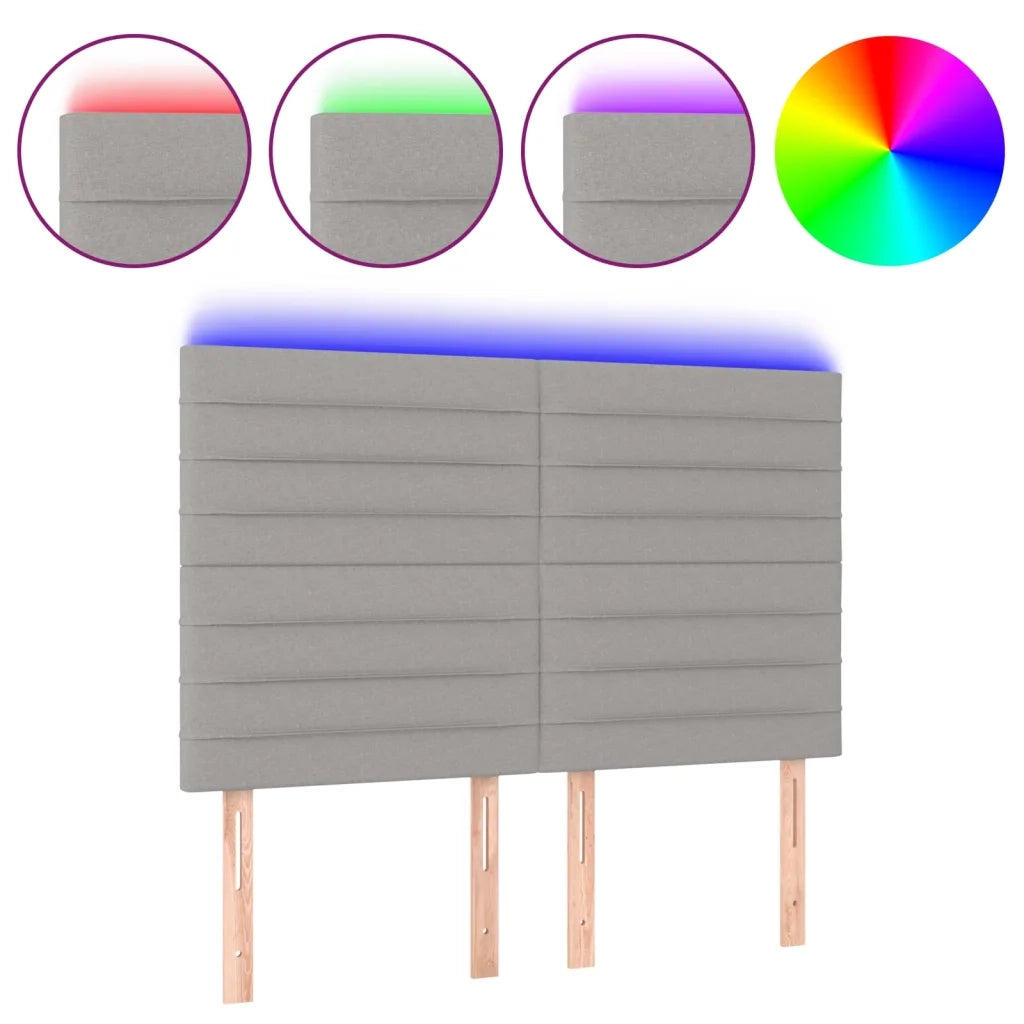 Testiera a LED-Testata con LED Grigio Chiaro 144x5x118/128 cm in Tessuto 334899
