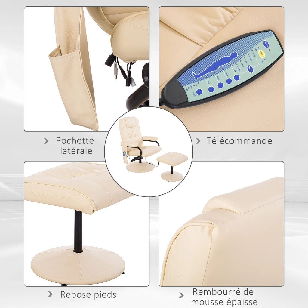 Poltrona Massaggiante Elettrica Reclinabile Girevole con Poggiapiedi ¨C Zephmum ¨C Beige Tessuto