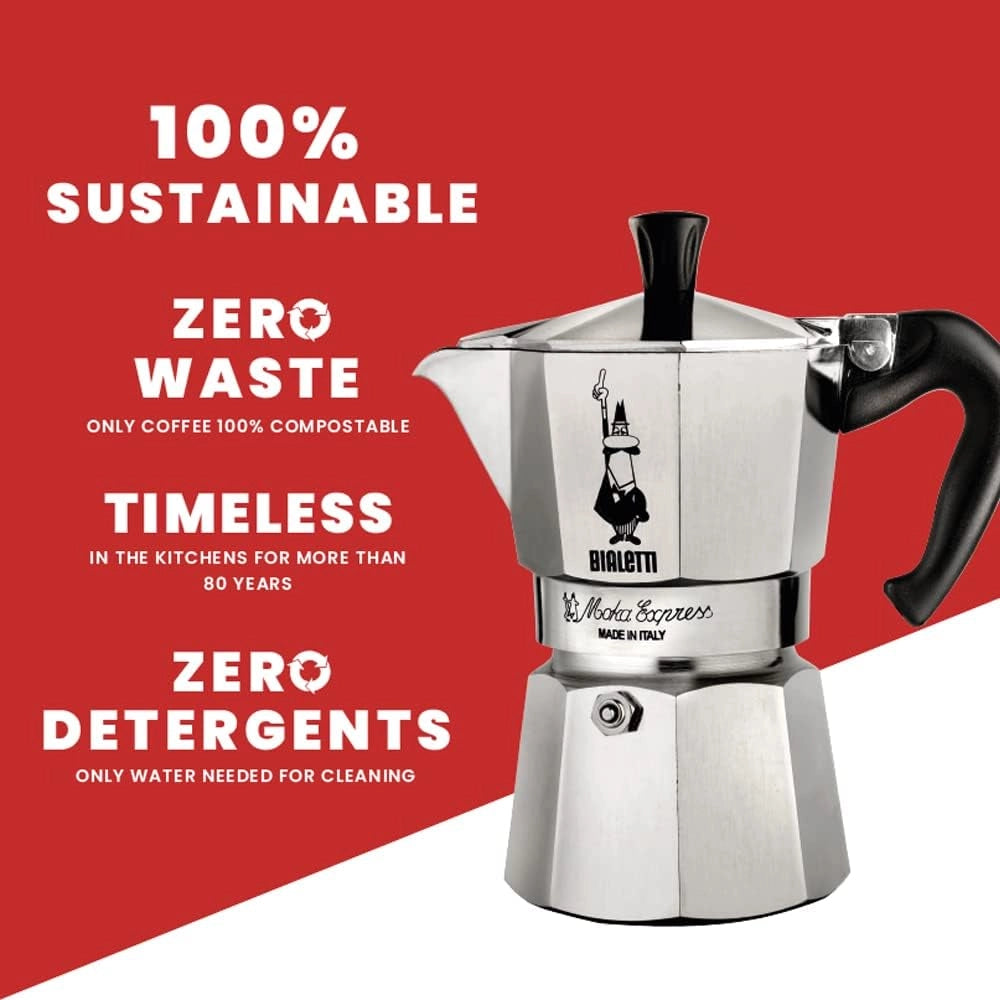 Caffettiera Moka Express Restyling 3 Tazze in Alluminio con Manico Ergonomico e Valvola di Sicurezza Made in Italy Bialetti