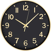 HZDHCLH - orologio da parete silenzioso da 20 cm con secondi non ticchettanti e cifre arabe per ufficio, classe, casa, soggiorno, camera da letto (nero oro, 20 cm)
