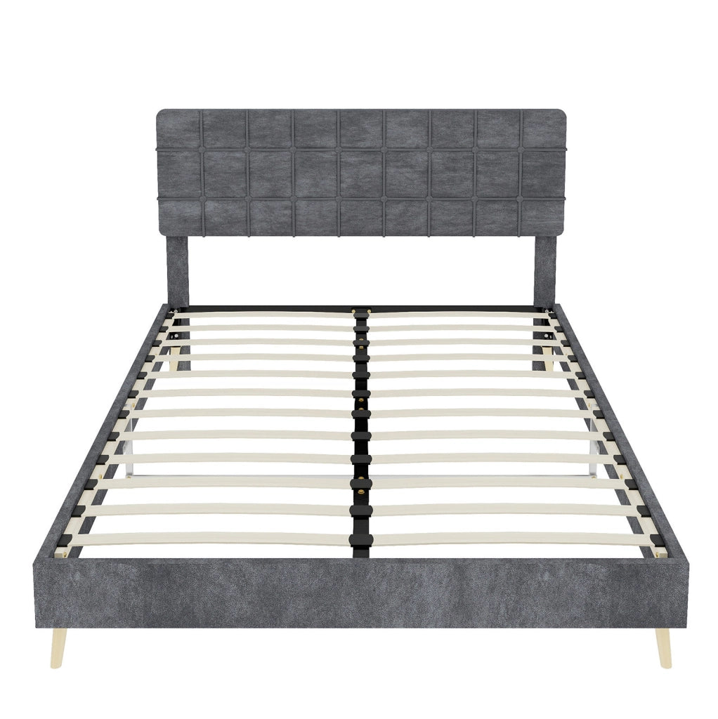 Letto 160x200 cm con testiera trapuntata in velluto grigio