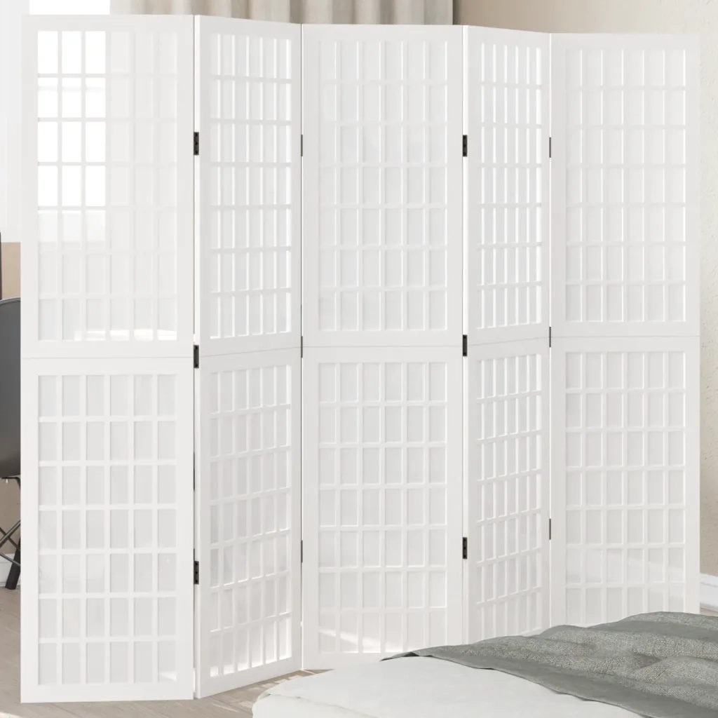Divisorio Ambienti | Divider per stanze | Paravento 5Pannelli Bianco Legno Massello di Paulownia