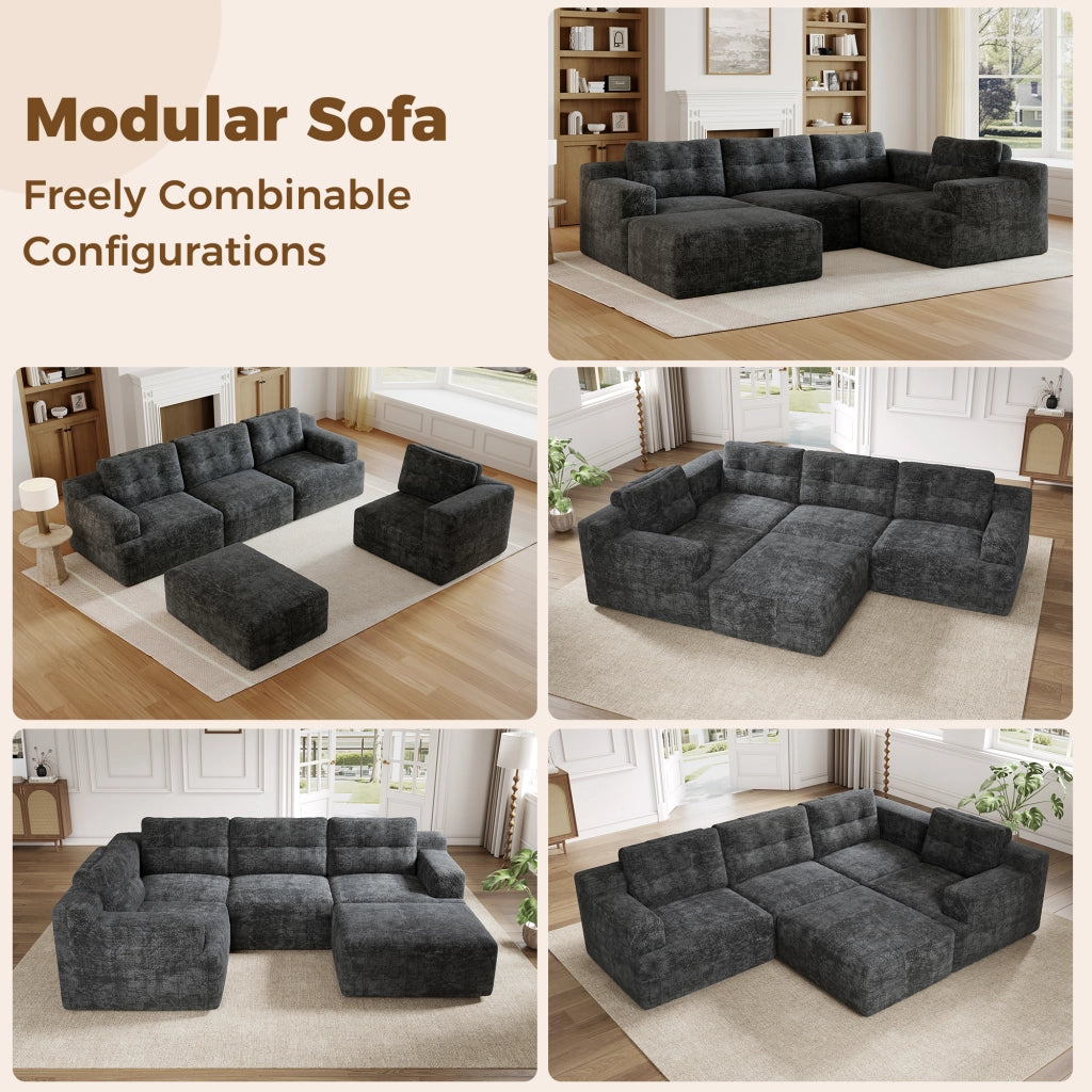 Divano modulare 5 posti a U 252x180x82 cm in chenille grigio; senza montaggio