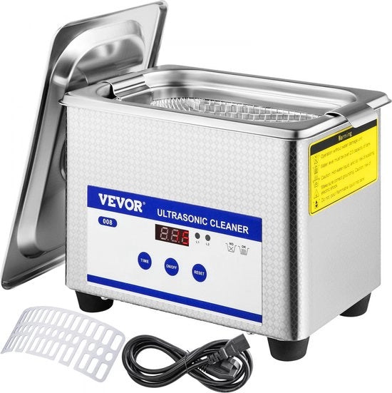Pulitore Ultrasonico 0,8L con Timer Digitale, Frequenza 40KHz, Cestino per Gioielli, Diretta dalla Fabbrica