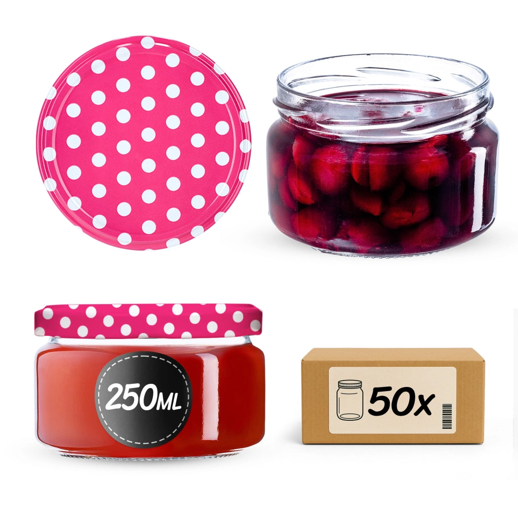 KADAX Denia barattoli per conserve 250ml 50 pezzi 82mm + coperchio "Piselli rosa"