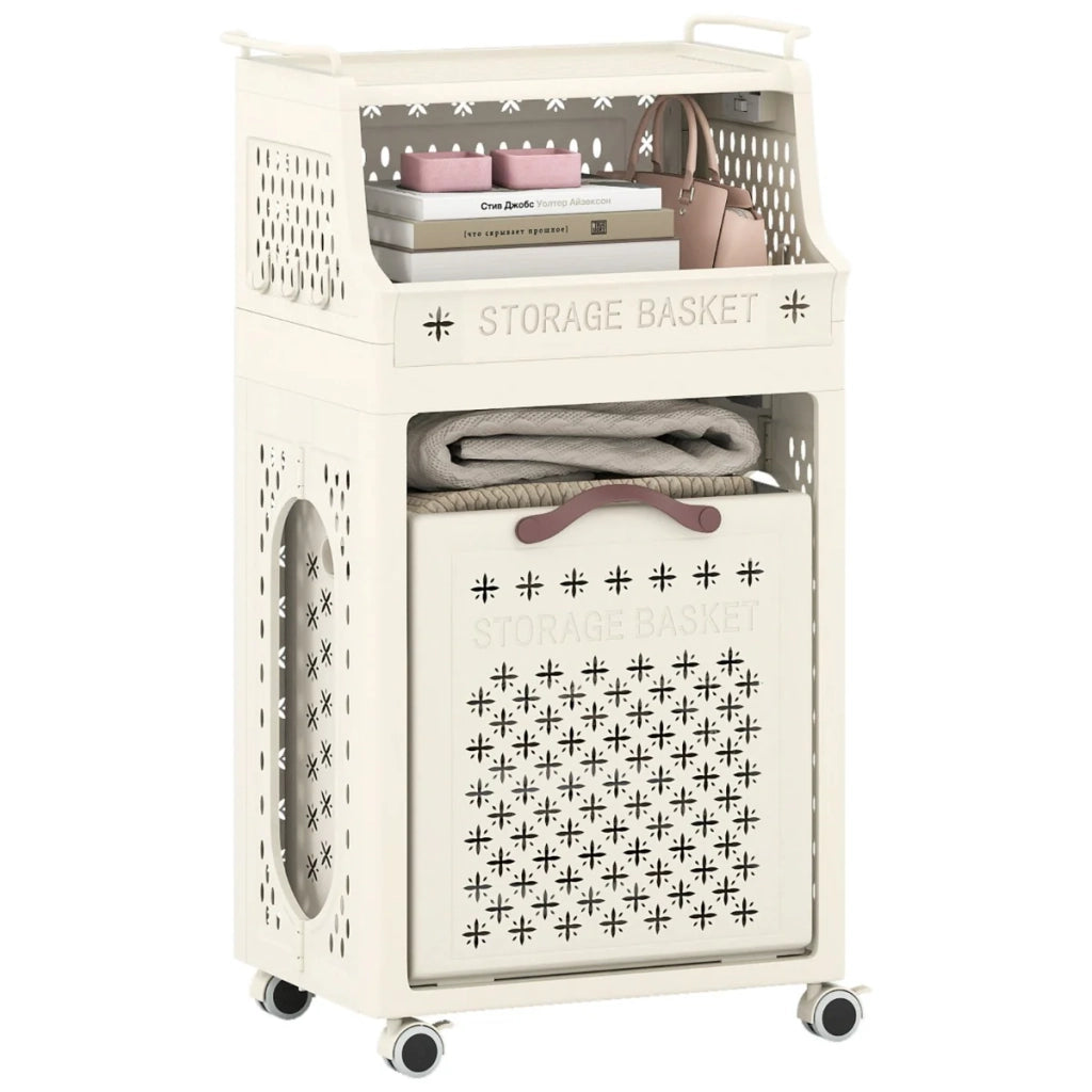 Cesto portabiancheria pieghevole con ruote 44 x 29,5 x 78 cm per un pratico stoccaggio design contemporaneo beige PP 20_0017225