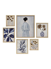 Set 6 stampe Hispanohogar incorniciati botaniche blu e beige 50x40