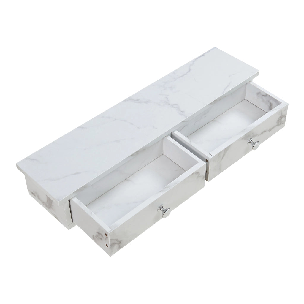 Mensola da Parete Geeste Comodino Sospeso con 2 Cassetti 60 x 15 x 10 cm - Effetto Marmo Bianco [en.casa]