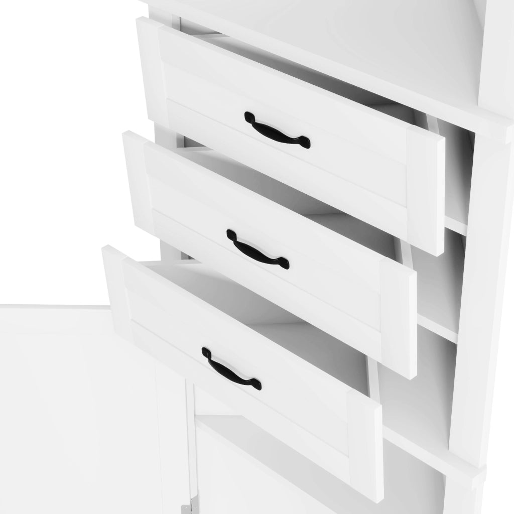 Mobile angolare da bagno con 1 anta, 3 cassetti e ripiani regolabili, per bagno, in MDF, bianco, 57,7 × 46 × 167,5 cm