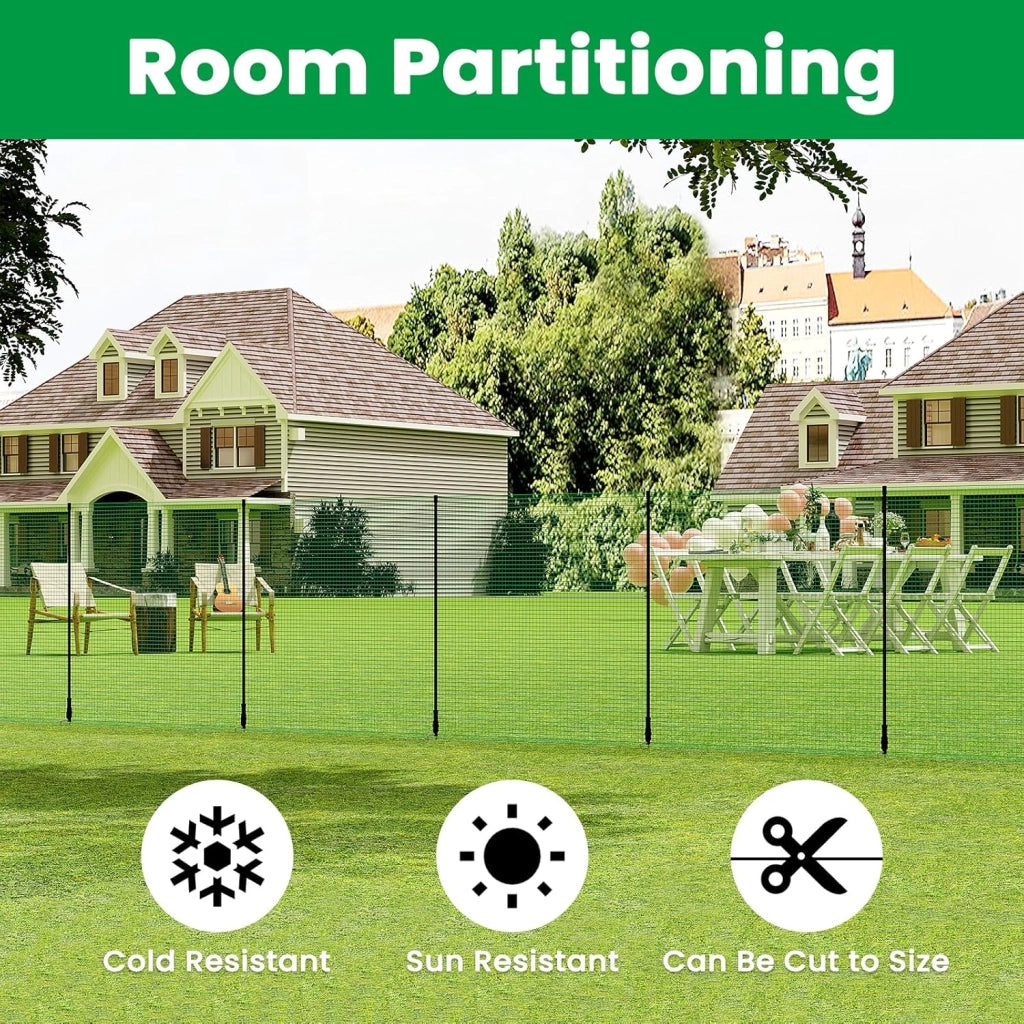 WOLTU Rete per pollame,Rete Verde per Recinzione con Pali 20x1,2 m, Recinzione da Giardino a Maglia con Picchetti, Funi e Fascette, per Frutteti, Fattorie, Animali, Orti, in PE 53g/m²,Verde