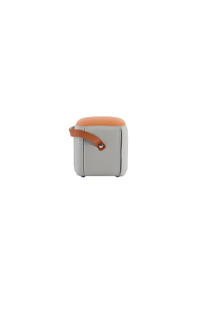 SGABELLO imbottito in PU Grigio e Arancione con maniglia