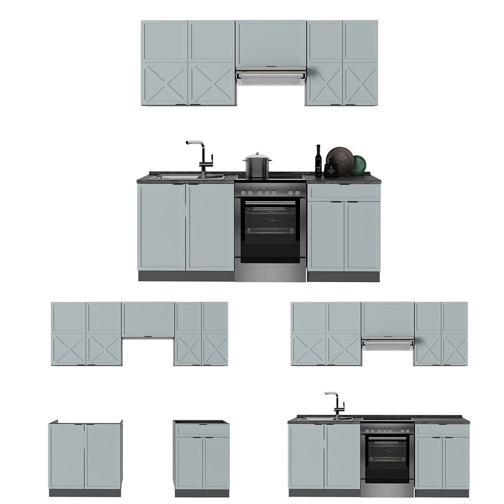 Vicco Cucina componibile Blu-grigio chiaro/Antracite 200 cm senza piano di lavoro