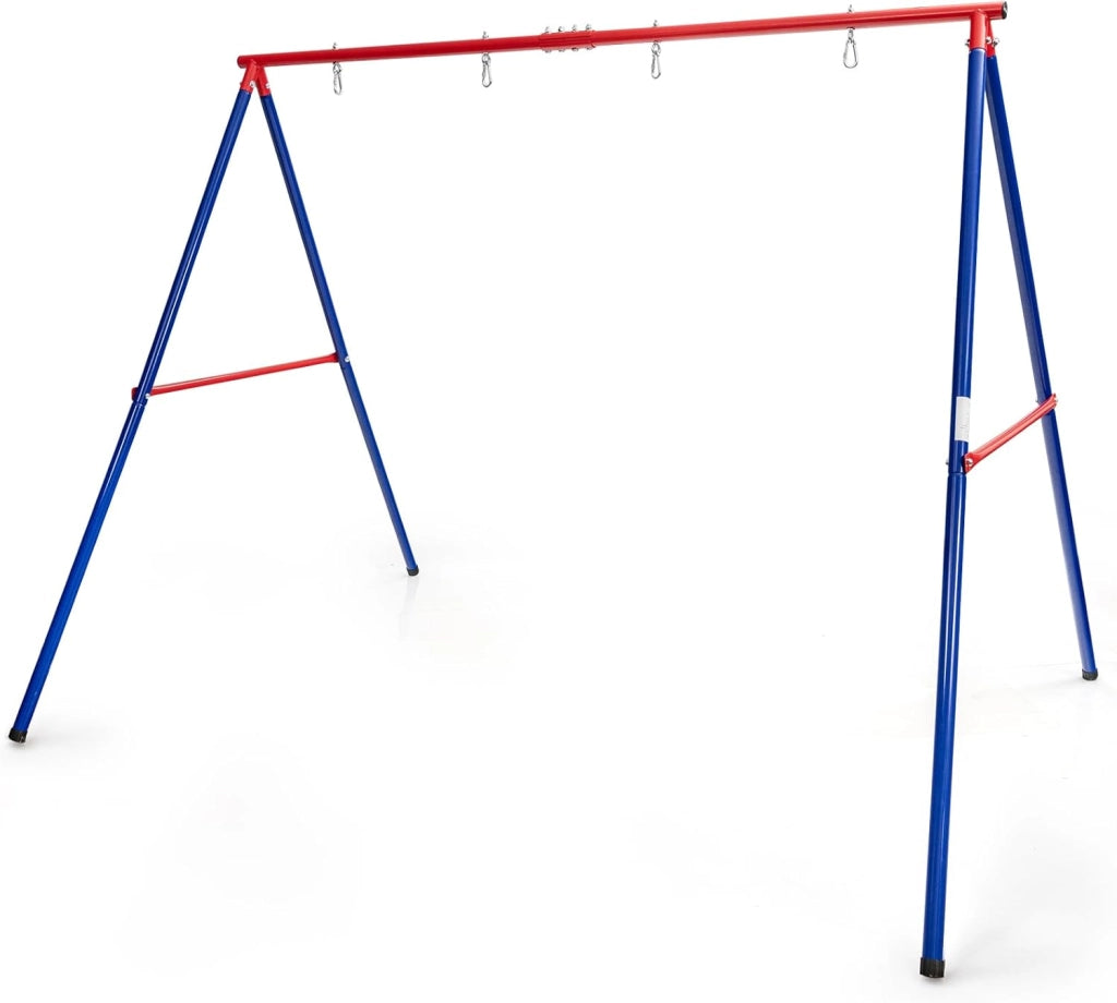 Doppio telaio per altalena in metallo, telaio per altalena a nido e altalena per bambini, struttura per altalena fino a 250 kg, telaio per altalena a nido per giardino e cortile, Rosso+ Blu
