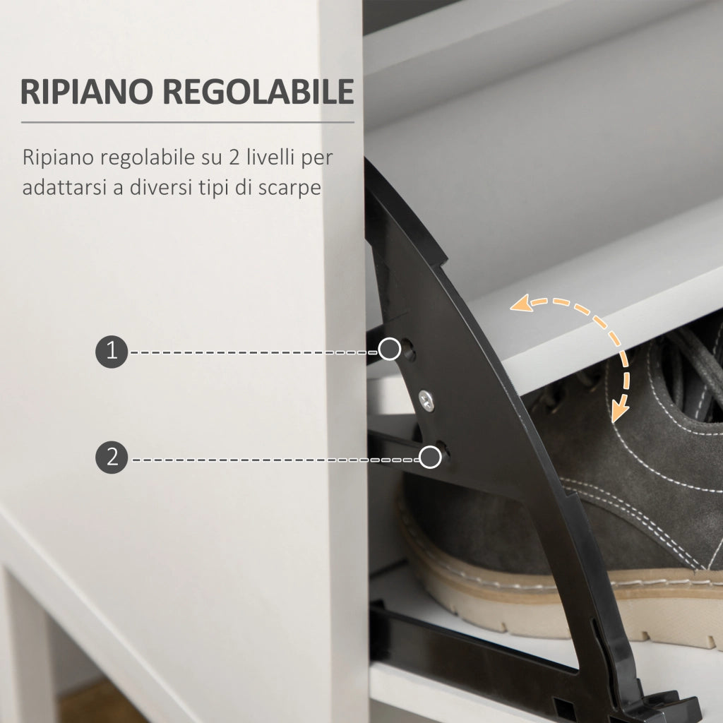 Mobile Scarpiera Moderno con 2 Ante a Ribalta e Cassetto ¨C zephmum ¨C Bianco 76x26x110 cm