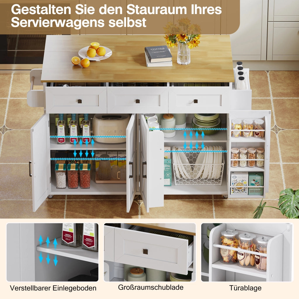 ISOLA CUCINA Pieghevole 140x43(70)x90.5 cm MDF Bianco/Naturale
