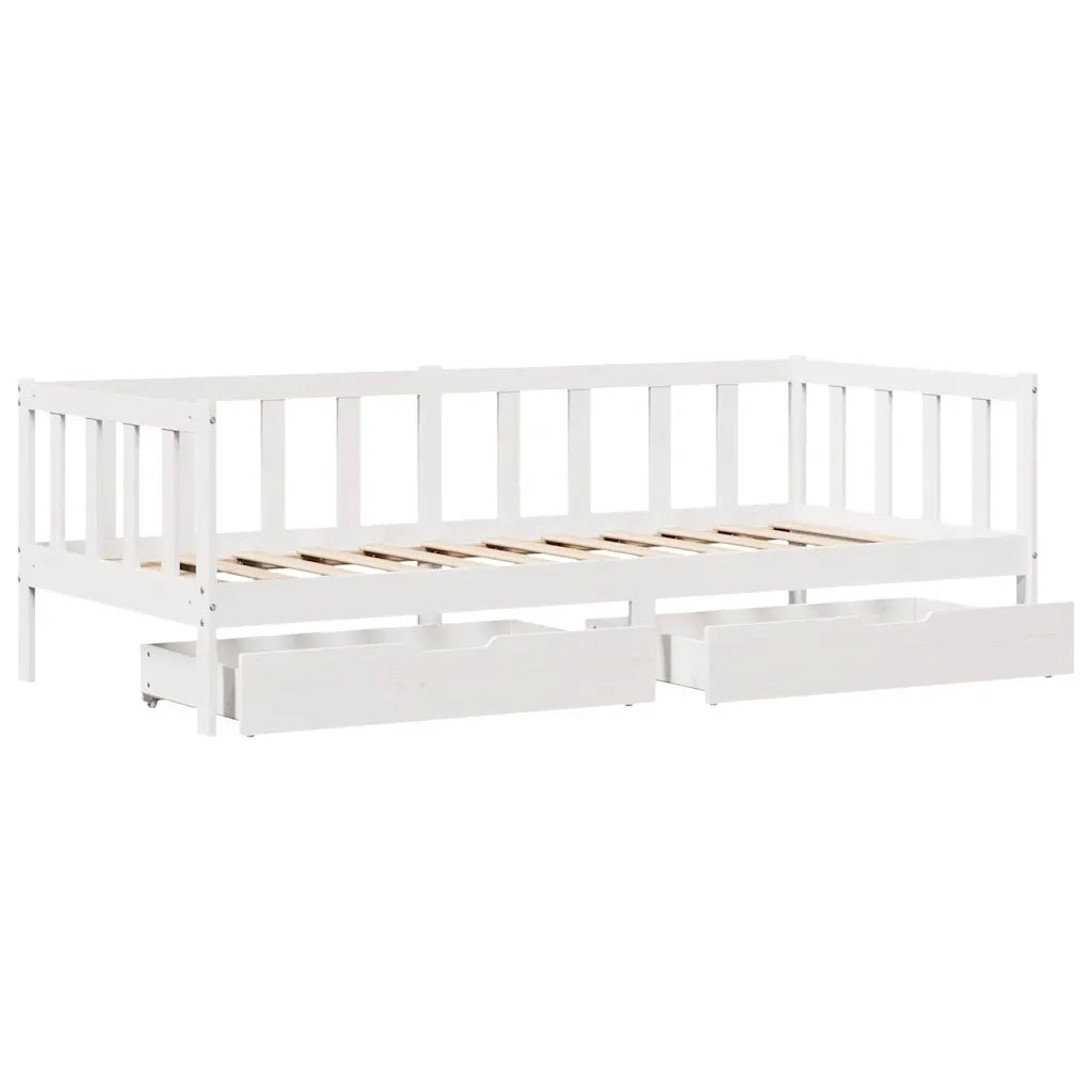 Letto singolo | Letto per adulti | Dormeuse con Cassetti Bianco 90x190 cm Legno Massello di Pino