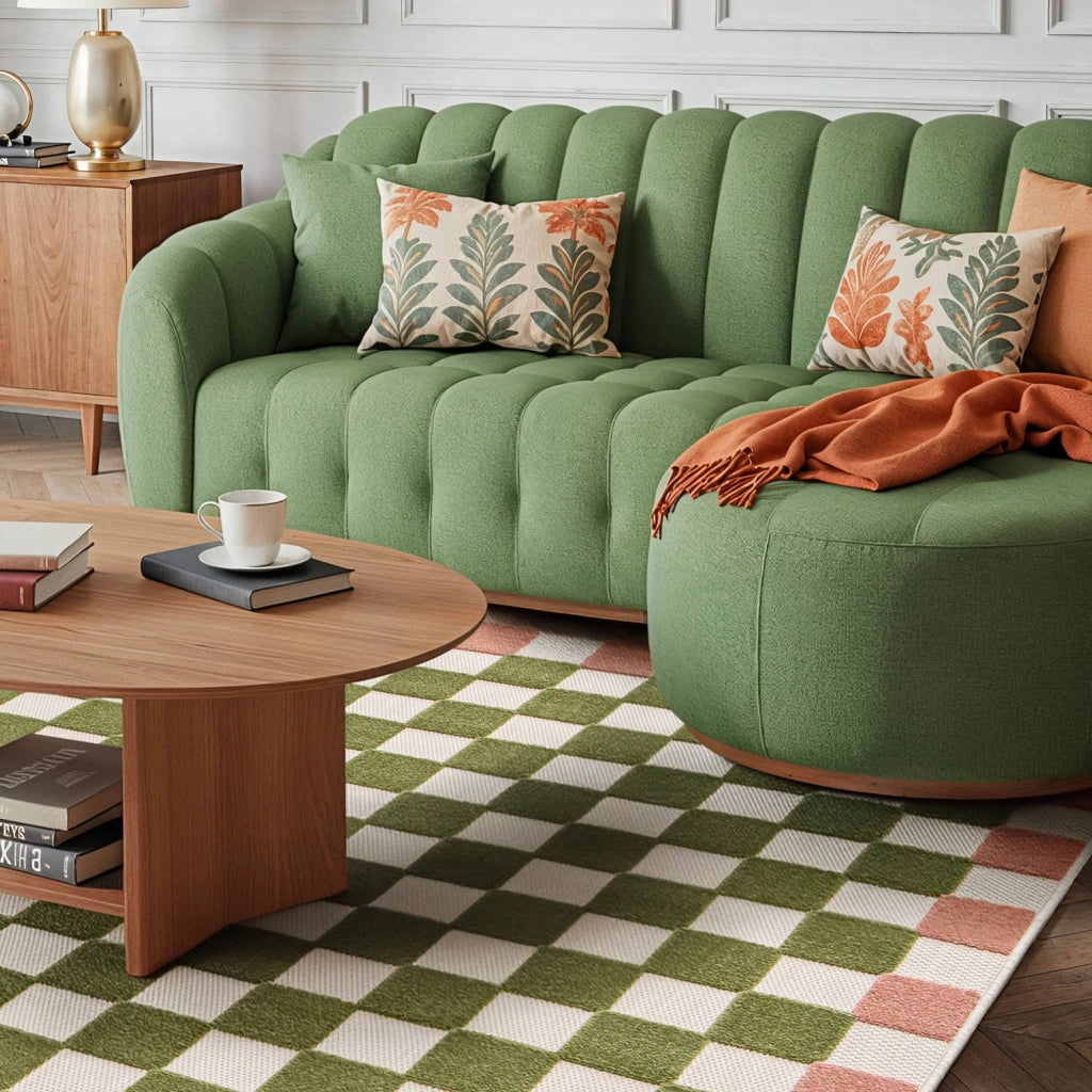 Tappeto da interno/esterno a scacchi rosa e verde