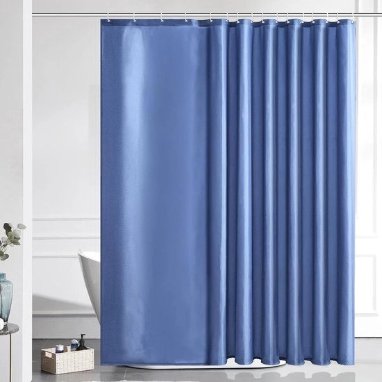 Gordino per doccia e bagno, extra lungo, antifungo, in tessuto, antibatterico, impermeabile all'acqua, extra ampio, 244 x 200 cm, grigio blu, con 16 ganci.