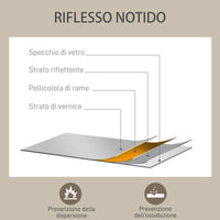 Specchio da Parete in Stile Industriale con 4 Ganci 109x2x69 cm in Vetro Multistrato Metallo e MDF Nero