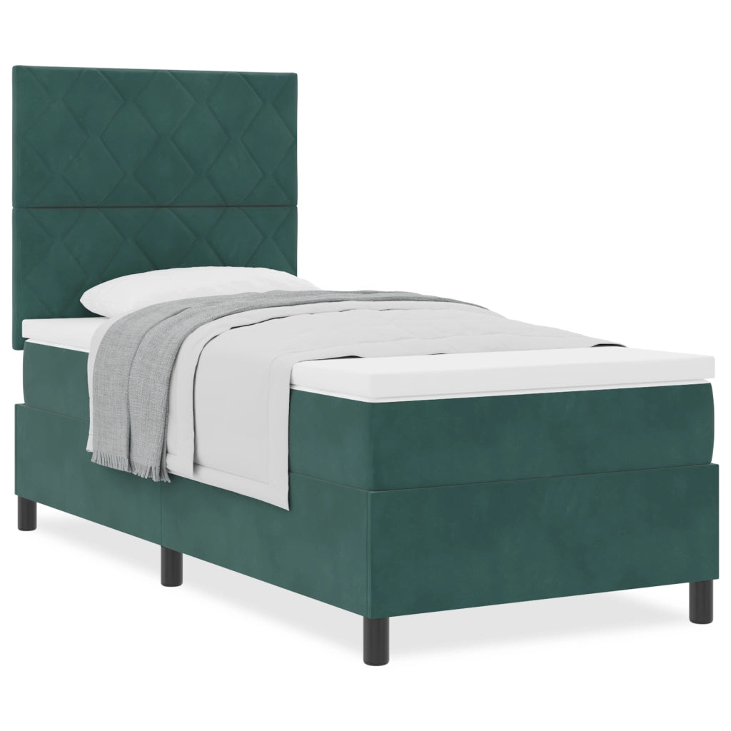 Letto Box Spring con Materasso Verde Scuro 90x200 cm in Velluto